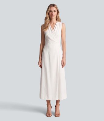 Ärmelloses Midikleid in Leinenoptik mit V-Ausschnitt