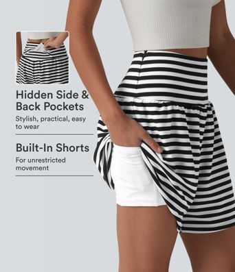 High Waisted 2-in-1 Stripe Waffle Casual Shorts 5'' with Pockets