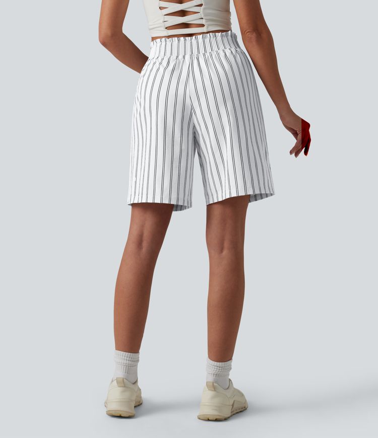 High Waisted Stripe Tennis Shorts with Pockets