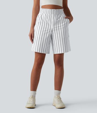 High Waisted Stripe Tennis Shorts with Pockets