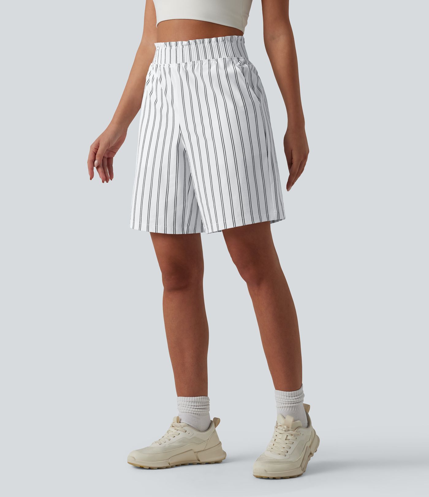 High Waisted Stripe Tennis Shorts with Pockets