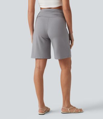 High Waisted Ruched Casual Bermuda Shorts with Pocket