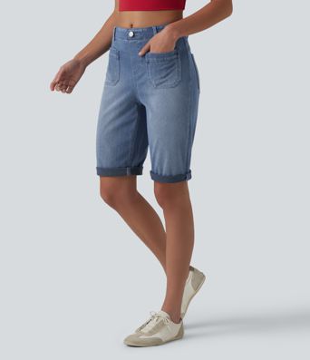 Halara Flex™ Mid Rise Rolled Hem Denim Casual Shorts with Pockets