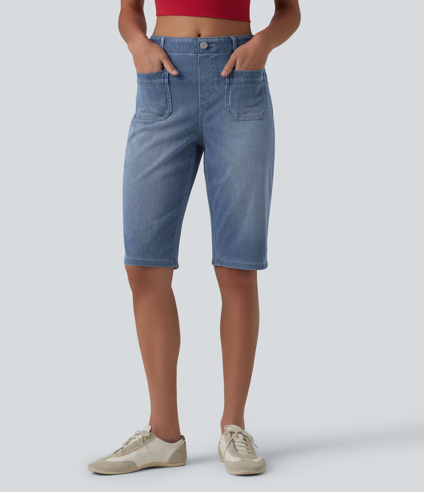 Halara Flex™ Mid Rise Rolled Hem Denim Casual Shorts with Pockets