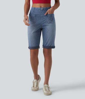 Halara Flex™ Mid Rise Rolled Hem Denim Casual Shorts with Pockets