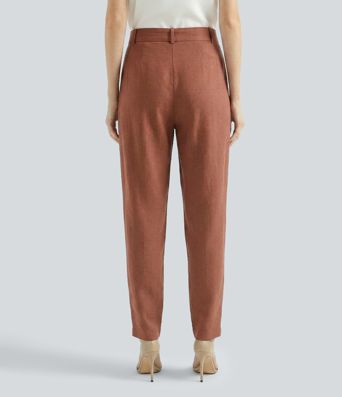 Schmal zulaufende Bürohose in Leinenoptik mit mittelhohem Bund und Seitentaschen