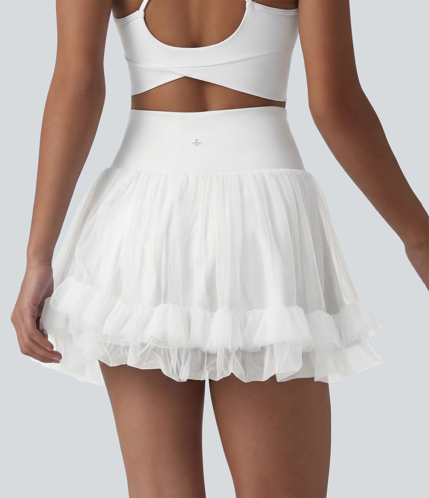 High Waisted Tummy Control Contrast Mesh 2-in-1 Mini Workout Skirt with Pockets