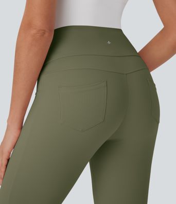 Pantalon corsaire décontracté taille moyenne à laçage avec poches arrière