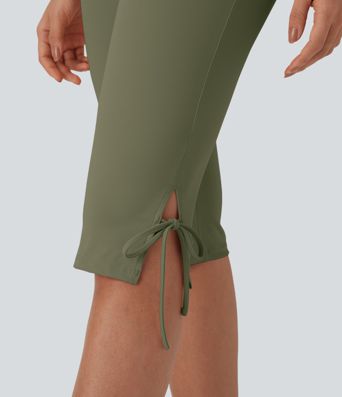 Pantalon corsaire décontracté taille moyenne à laçage avec poches arrière