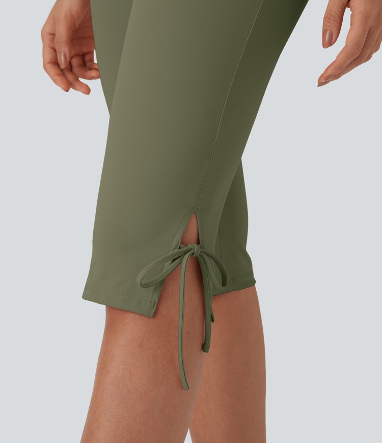 Pantalon corsaire décontracté taille moyenne à laçage avec poches arrière