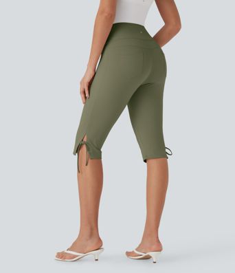 Pantalon corsaire décontracté taille moyenne à laçage avec poches arrière