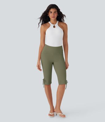 Pantalon corsaire décontracté taille moyenne à laçage avec poches arrière