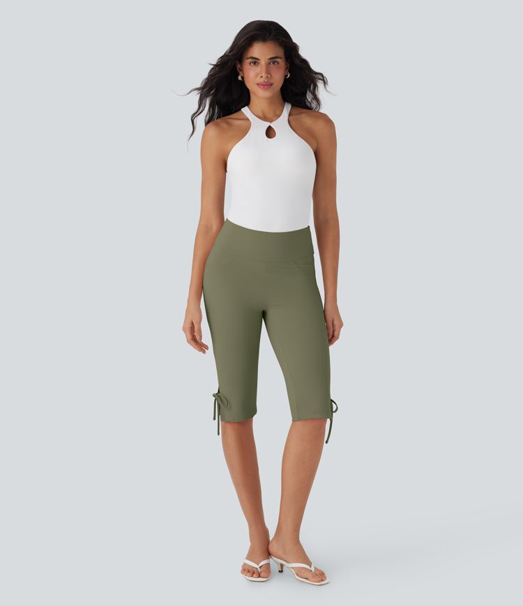 Pantalon corsaire décontracté taille moyenne à laçage avec poches arrière