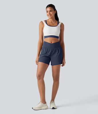 SoftlyZero™ Airy Crossover High Waisted 2-in-1 Cool Touch Yoga Shorts 5'' with Pockets SoftlyZero™ Airy Crossover High Waisted 2-in-1 Cool Touch Yoga Shorts 5'' with Pockets