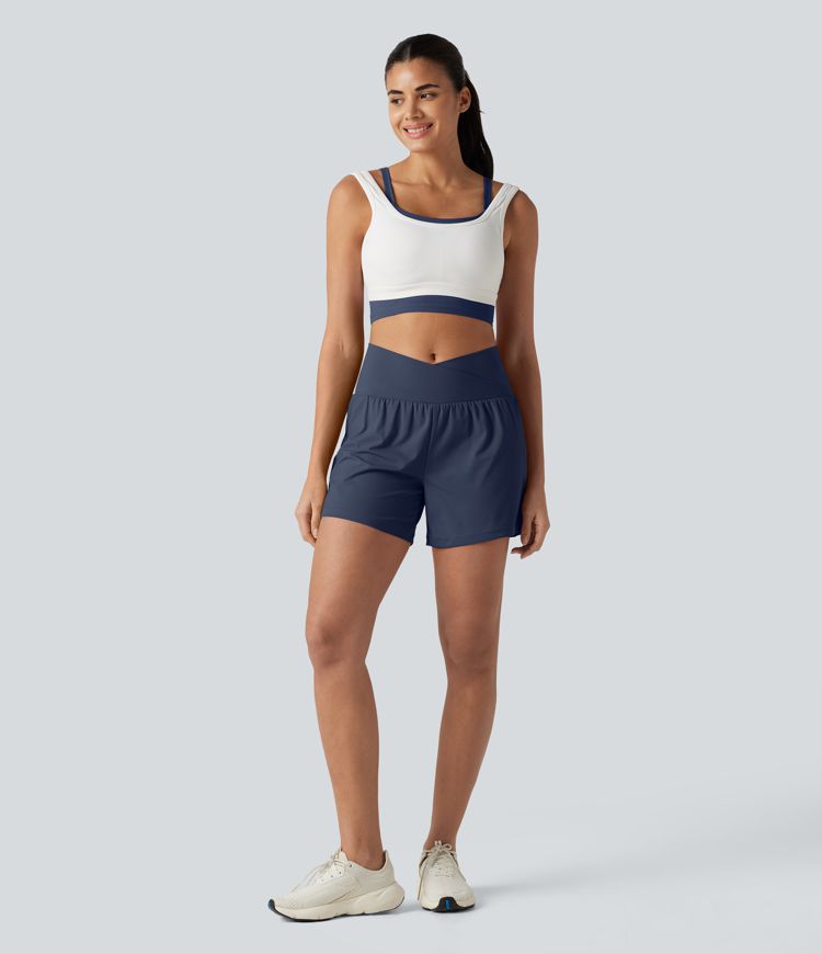 SoftlyZero™ Airy Crossover High Waisted 2-in-1 Cool Touch Yoga Shorts 5'' with Pockets SoftlyZero™ Airy Crossover High Waisted 2-in-1 Cool Touch Yoga Shorts 5'' with Pockets