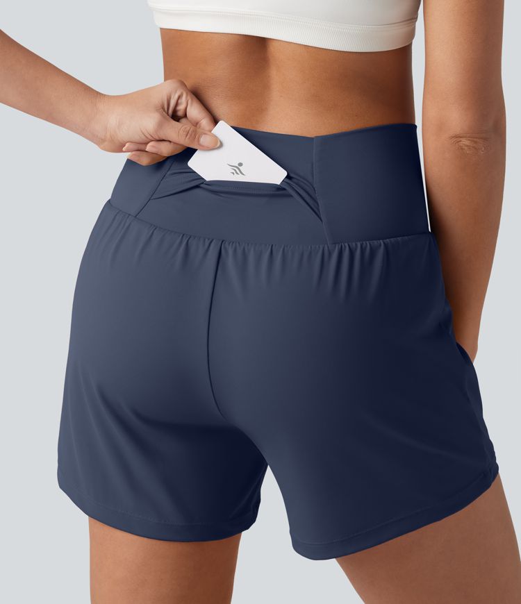 SoftlyZero™ Airy Crossover High Waisted 2-in-1 Cool Touch Yoga Shorts 5'' with Pockets SoftlyZero™ Airy Crossover High Waisted 2-in-1 Cool Touch Yoga Shorts 5'' with Pockets