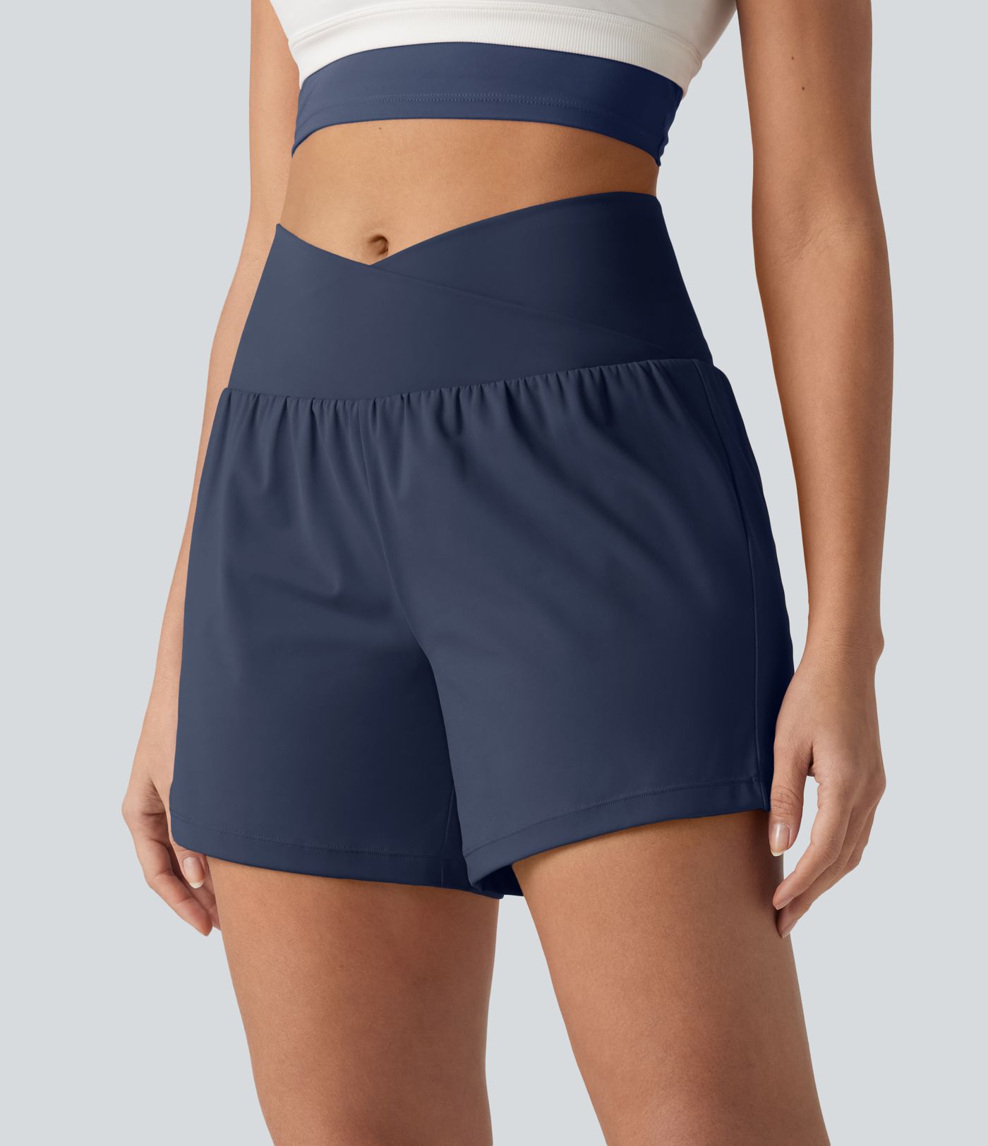 SoftlyZero™ Airy Crossover High Waisted 2-in-1 Cool Touch Yoga Shorts 5'' with Pockets SoftlyZero™ Airy Crossover High Waisted 2-in-1 Cool Touch Yoga Shorts 5'' with Pockets