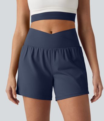 SoftlyZero™ Airy Crossover High Waisted 2-in-1 Cool Touch Yoga Shorts 5'' with Pockets SoftlyZero™ Airy Crossover High Waisted 2-in-1 Cool Touch Yoga Shorts 5'' with Pockets