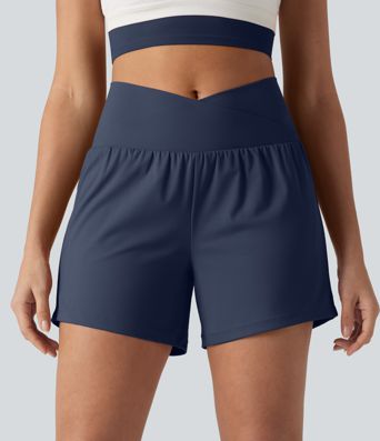 SoftlyZero™ Airy Crossover High Waisted 2-in-1 Cool Touch Yoga Shorts 5'' with Pockets SoftlyZero™ Airy Crossover High Waisted 2-in-1 Cool Touch Yoga Shorts 5'' with Pockets