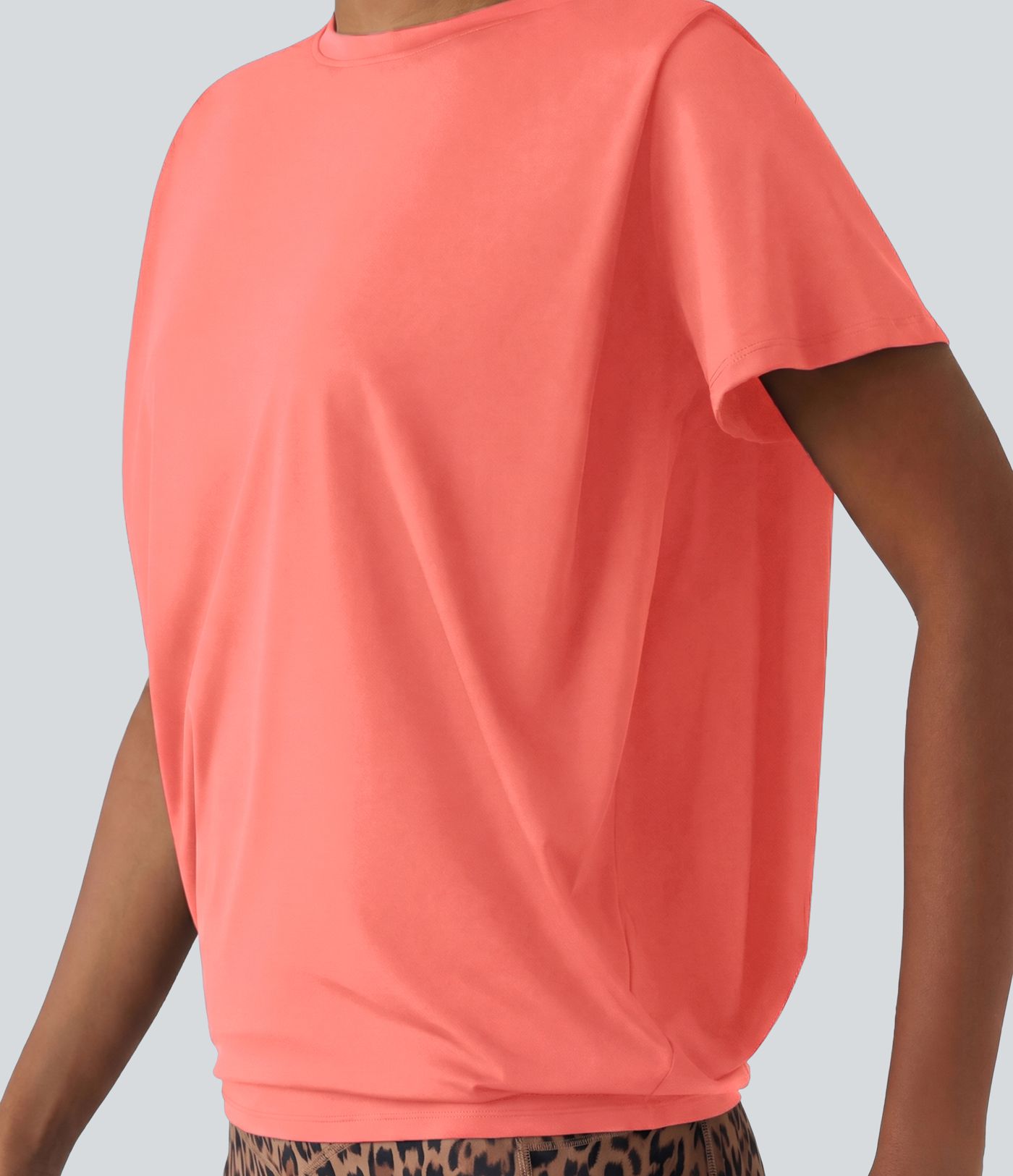 Round Neck Short Sleeve Ruched Cool Touch Yoga Sports Top-UPF50+