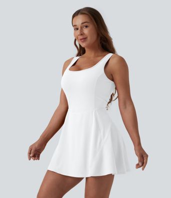SoftlyZero™ Airy U Neck 2-in-1 Pocket Mini Cool Touch Dance Active Dress D-F Cups-Easy Peezy
