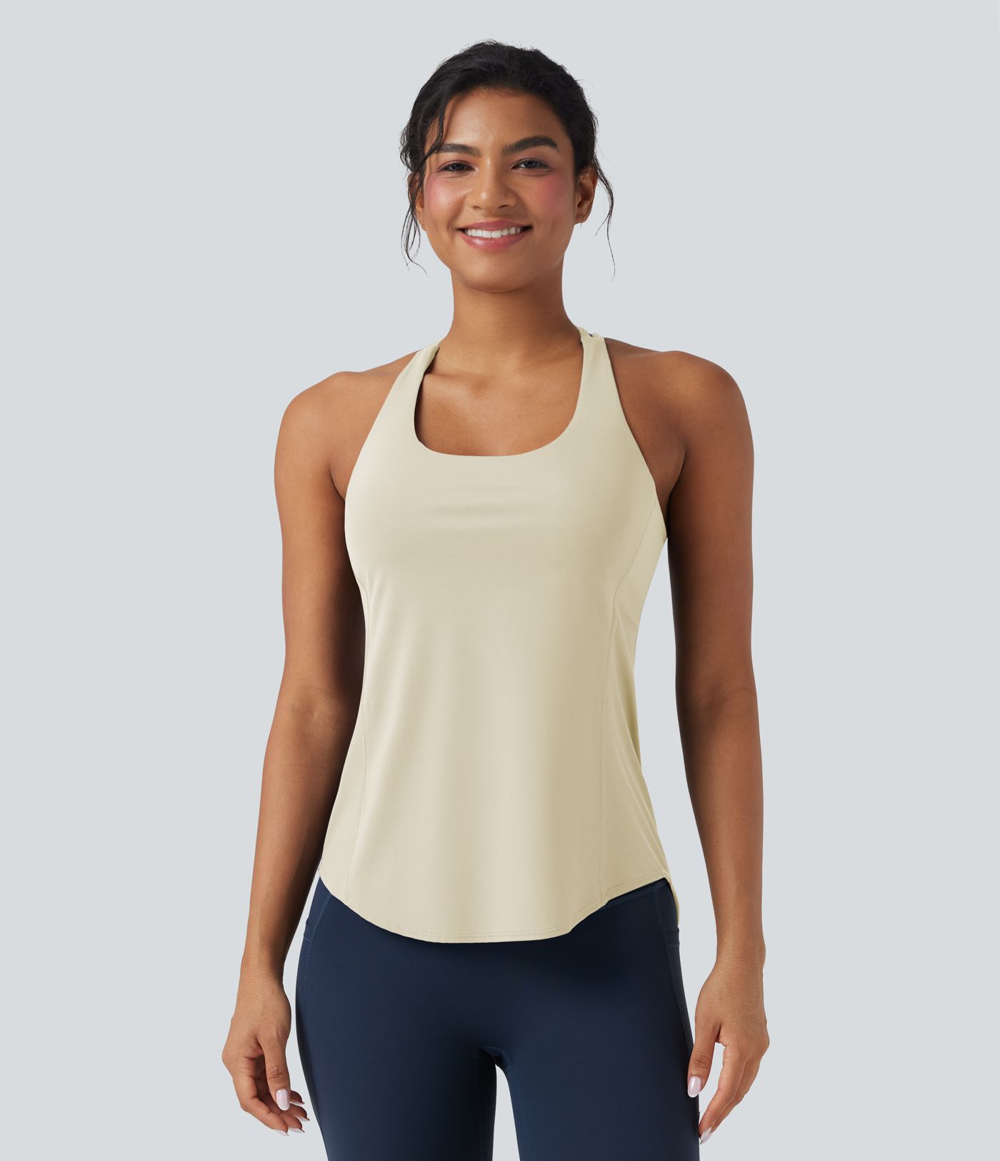 Halara UltraSculpt™ Round Neck Crisscross Back Running Tank Tops DD-F Cups