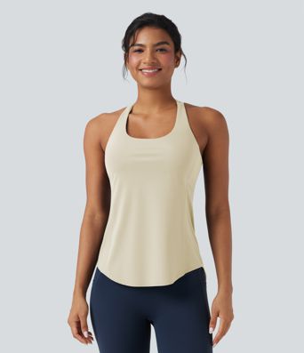 Halara UltraSculpt™ Round Neck Crisscross Back Running Tank Tops DD-F Cups