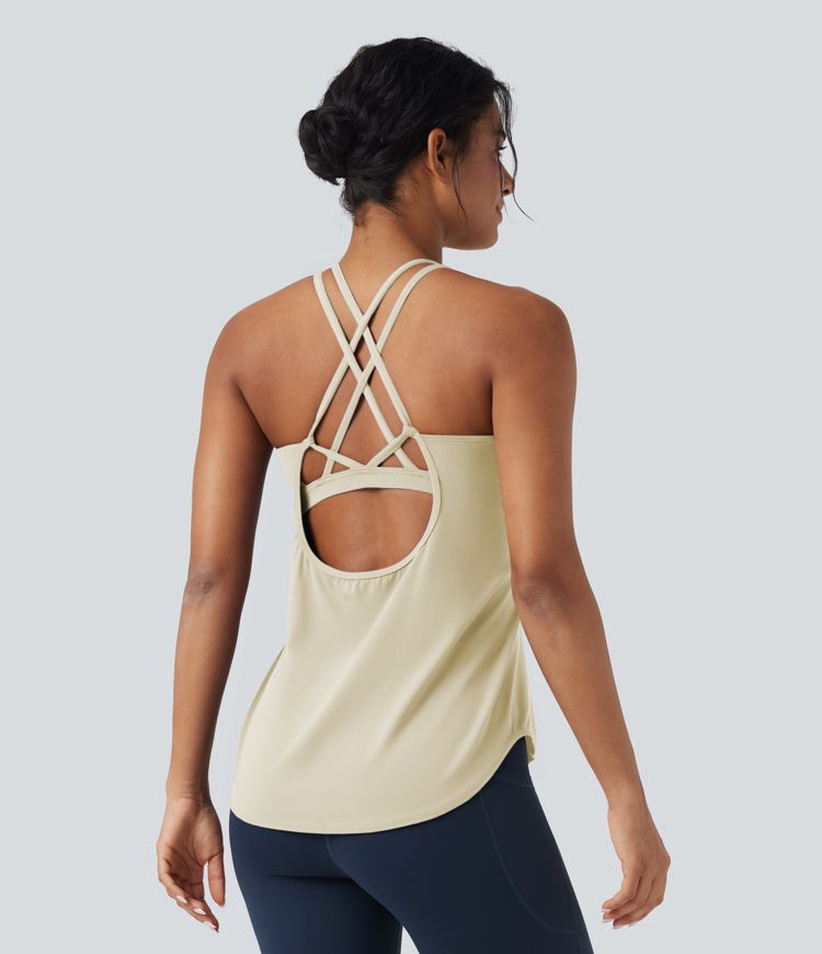 Halara UltraSculpt™ Round Neck Crisscross Back Running Tank Tops DD-F Cups
