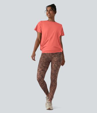 Round Neck Short Sleeve Ruched Cool Touch Yoga Sports Top-UPF50+