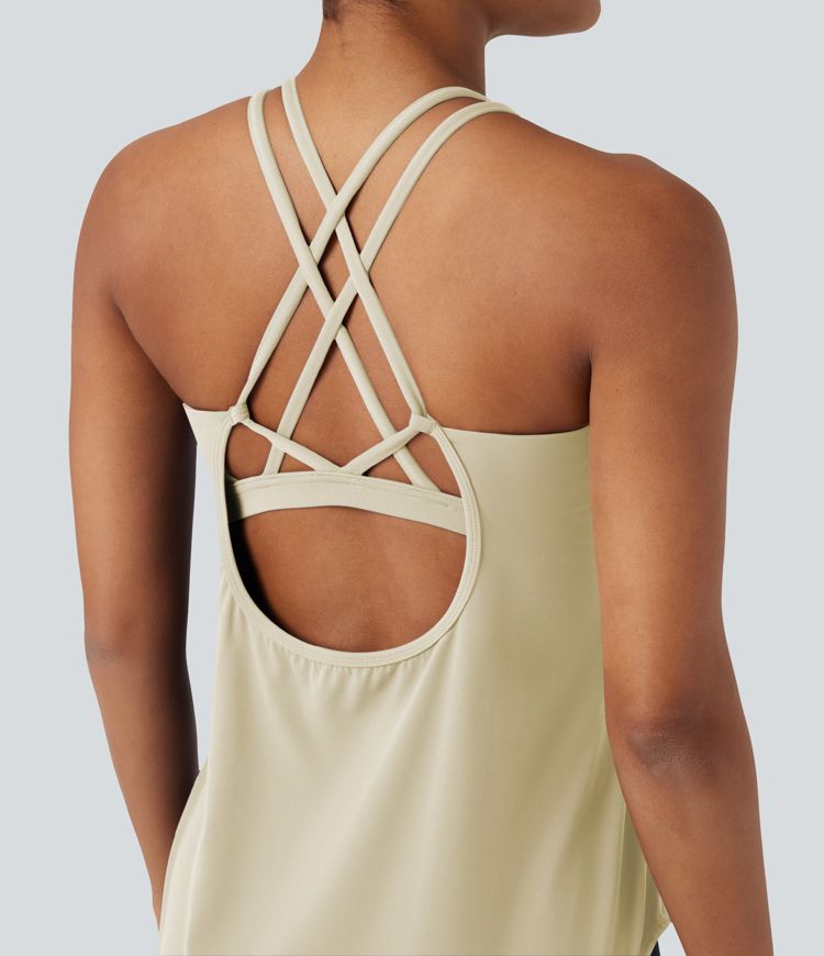 Halara UltraSculpt™ Round Neck Crisscross Back Running Tank Tops DD-F Cups