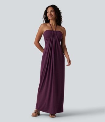 Halter Tie Back Built-in Bra Maxi Dress with Pockets