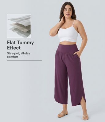 Plus Size Breezeful™ High Waisted Tummy Control Hem Quick Dry Pants with Pockets