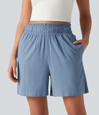 High Waisted Casual Stretch Linen Shorts 5'' with Pockets