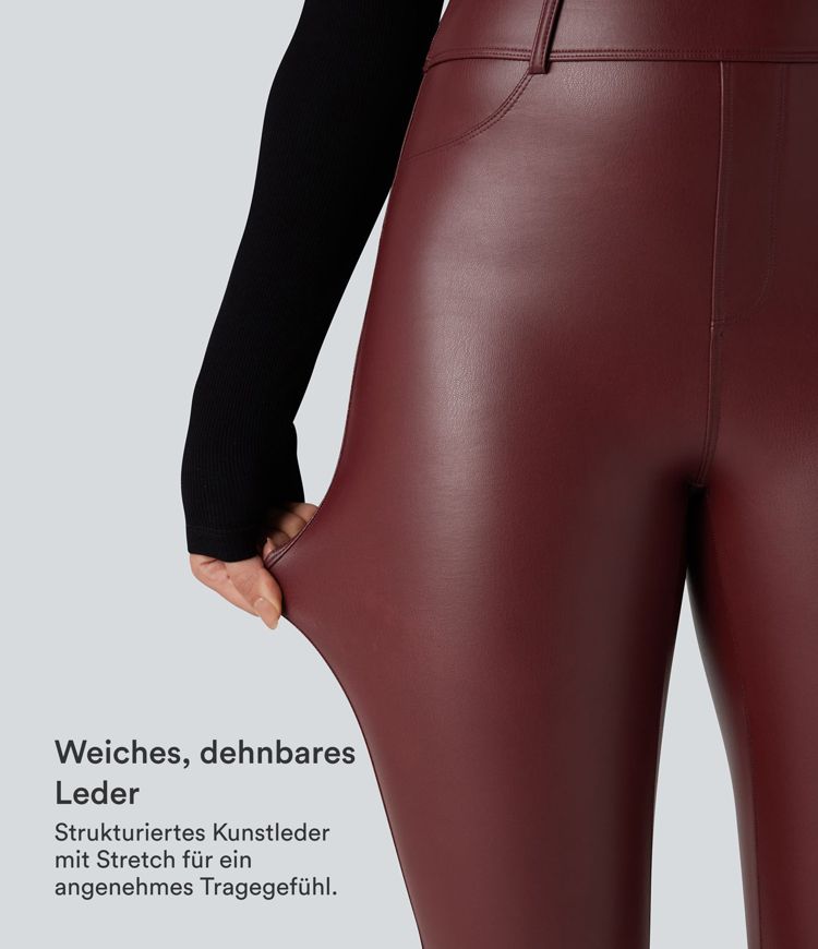 Lässige Leggings aus dehnbarem Kunstleder mit hohem Bund und Gesäßtaschen