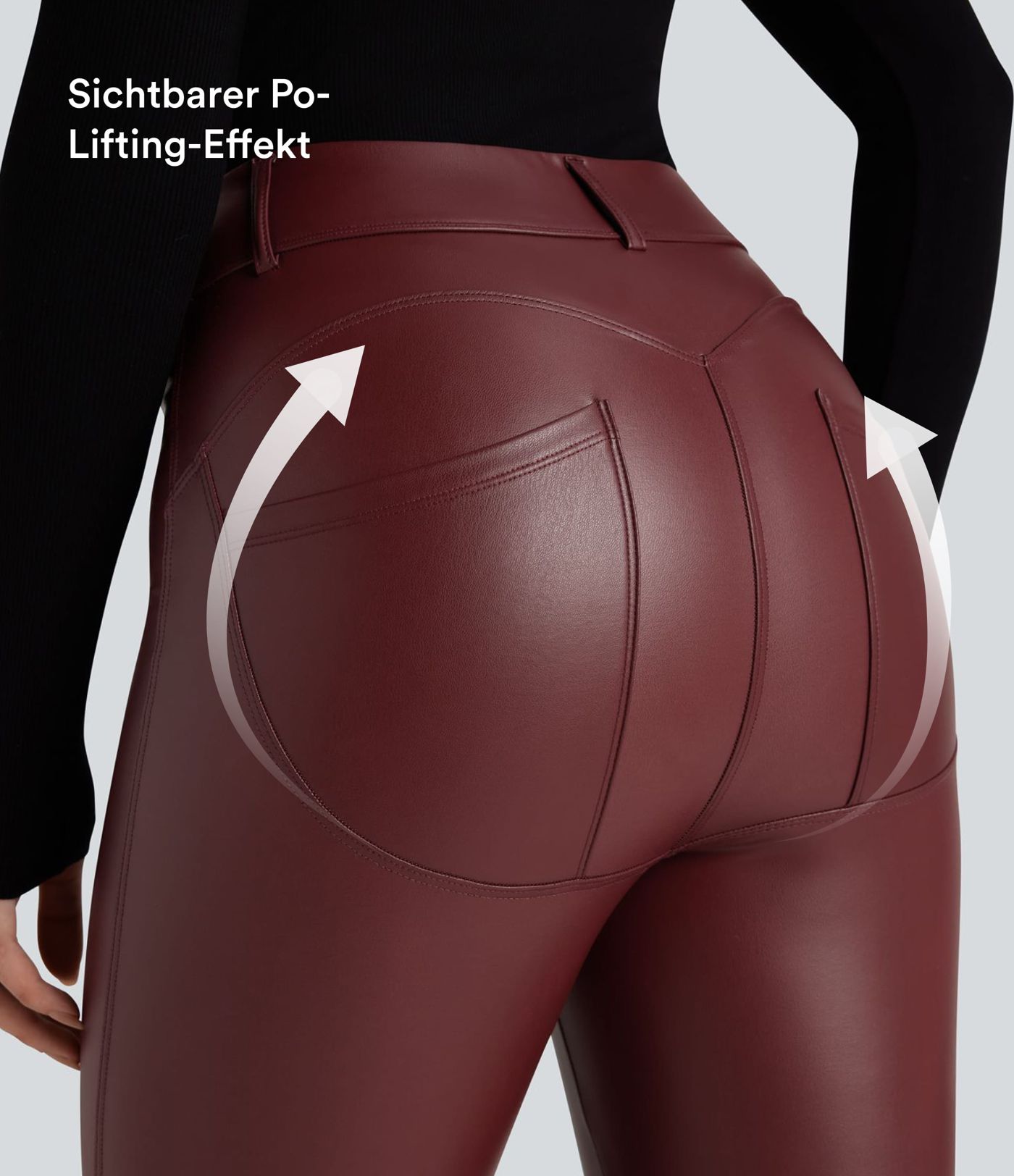 Lässige Leggings aus dehnbarem Kunstleder mit hohem Bund und Gesäßtaschen
