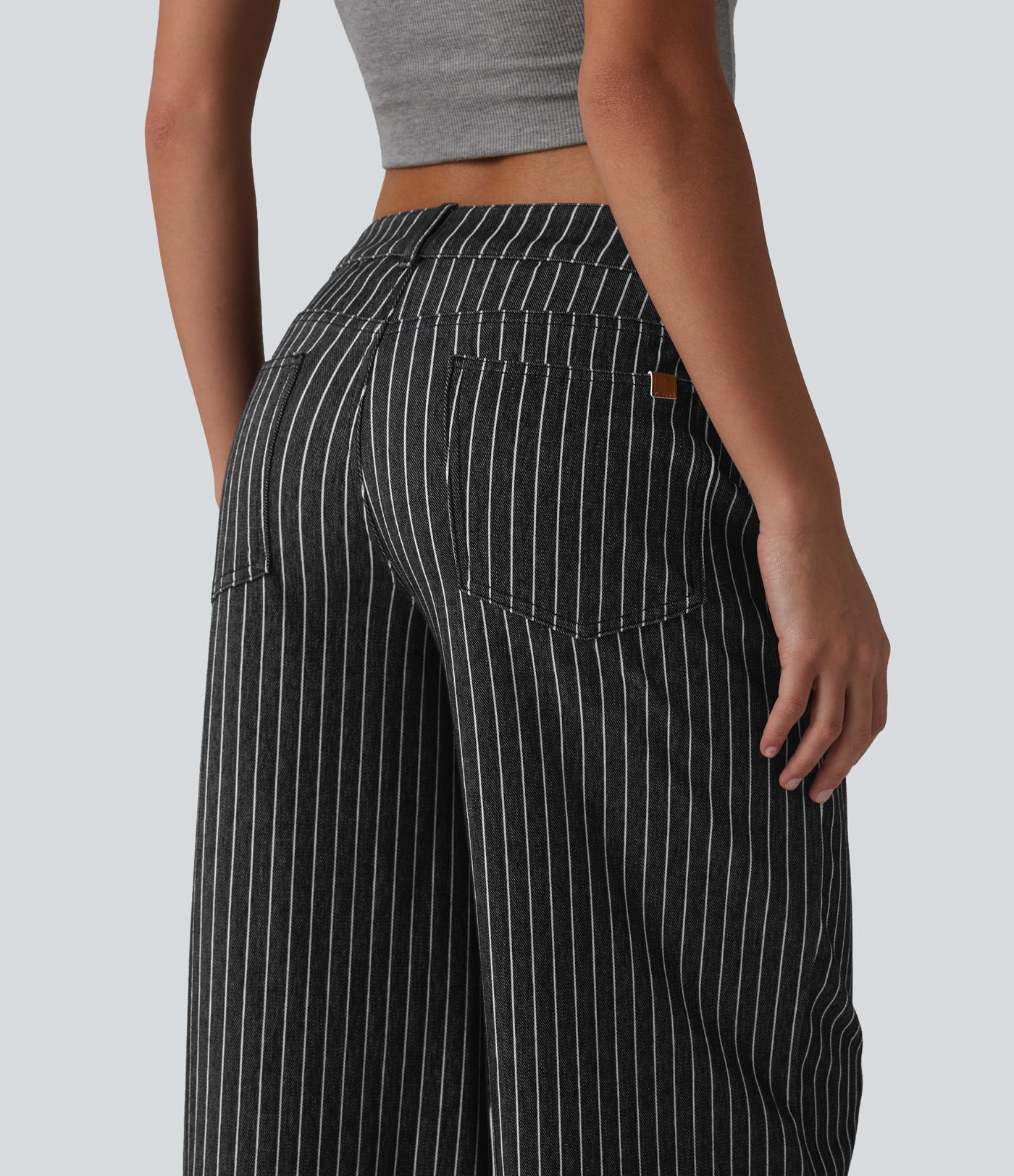 Halara Flex™ Asymmetric Low Rise Wide Leg Stripe Work Jeans with Pockets