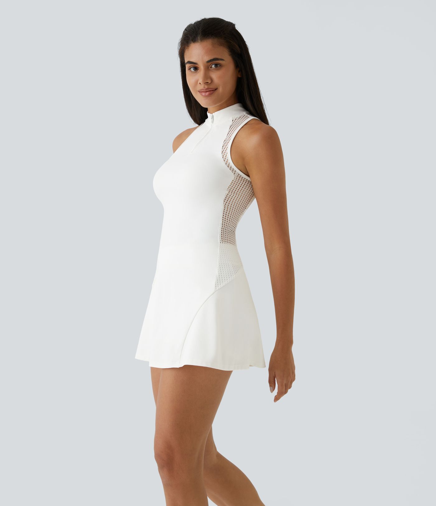 Half Zip Contrast Mesh Pocket 2-Piece Mini Tennis Active Dress