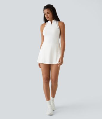 Half Zip Contrast Mesh Pocket 2-Piece Mini Tennis Active Dress