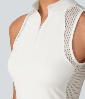 Half Zip Contrast Mesh Pocket 2-Piece Mini Tennis Active Dress