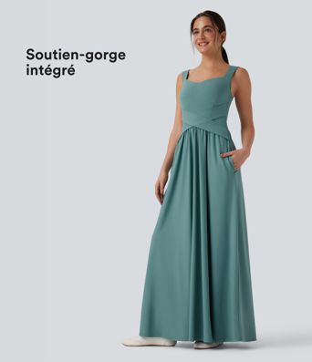 Robe maxi casual fluide dos nu, avec soutien-gorge intégré et poches