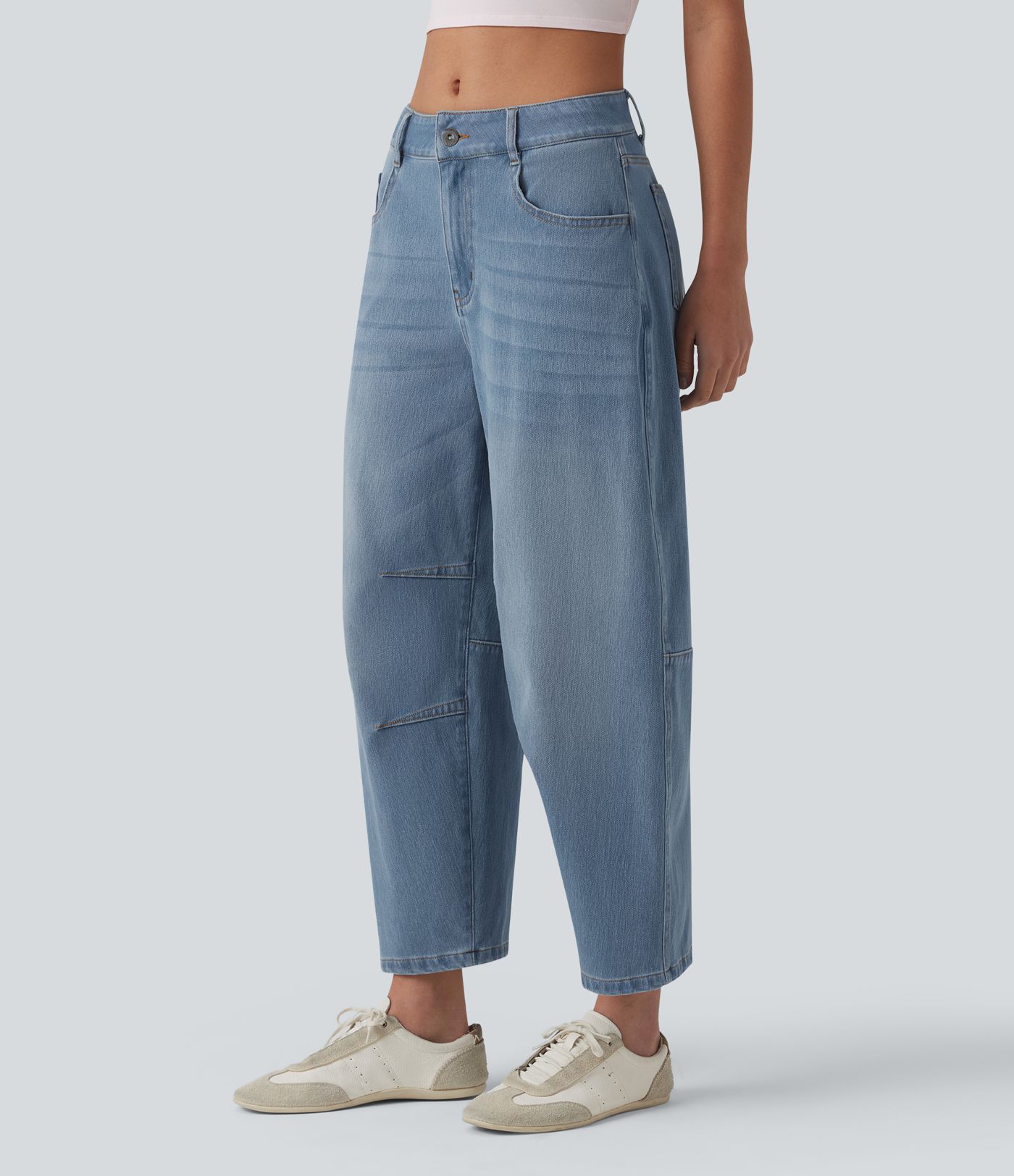 Halara Flex™ Low Rise Zipper Pockets Barrel Leg Casual Jeans Halara Flex™ Low Rise Zipper Pockets Barrel Leg Casual Jeans