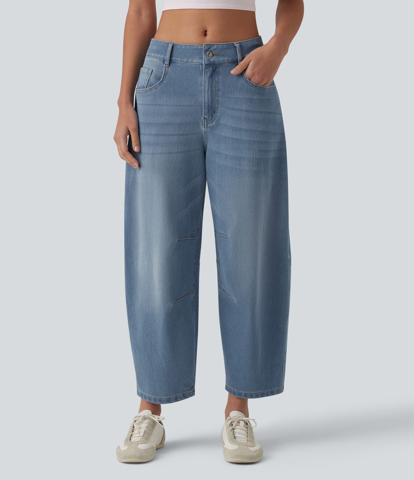 Halara Flex™ Low Rise Zipper Pockets Barrel Leg Casual Jeans Halara Flex™ Low Rise Zipper Pockets Barrel Leg Casual Jeans
