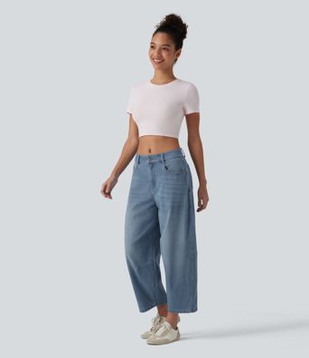 Halara Flex™ Low Rise Zipper Pockets Barrel Leg Casual Jeans Halara Flex™ Low Rise Zipper Pockets Barrel Leg Casual Jeans