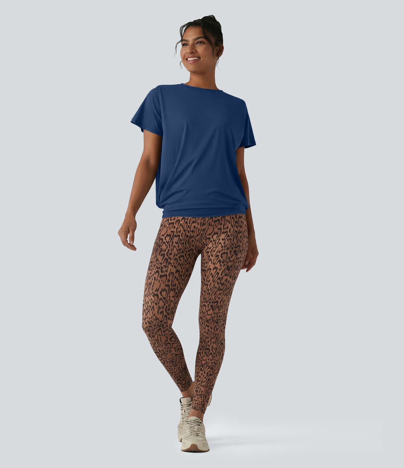 Haut de sport col rond manches courtes toucher frais avec fronces – UPF 50+