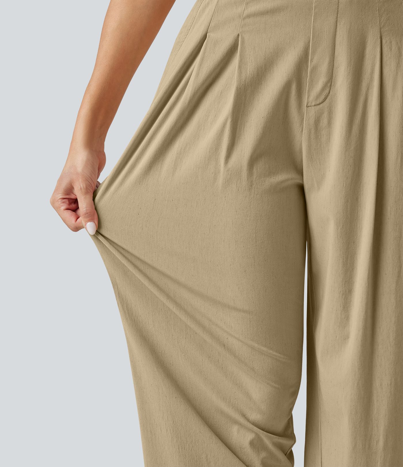 High Waisted Tapered Casual Stretch Linen Pants with Pockets