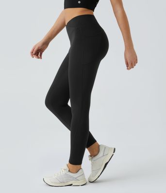 Patitoff® Tierhaarresistente Yoga-Leggings mit hohem Bund und überkreuzten Seitentaschen