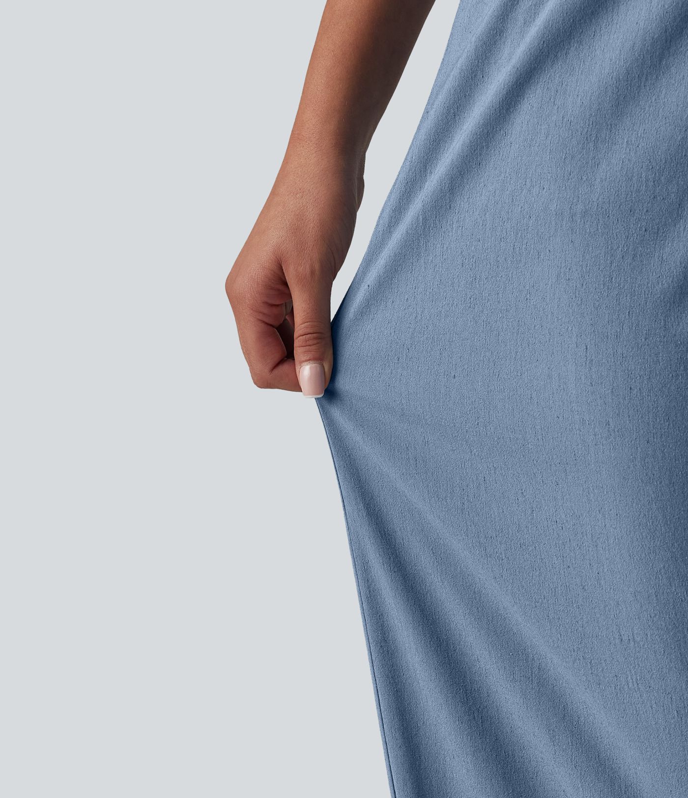 Lässige Hose aus elastischem Leinen mit hohem Bund, mehreren Taschen und Barrel-Leg