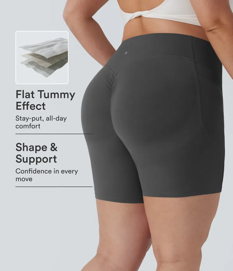 Großgrößen Halara UltraSculpt™ High-Waist Biker-Shorts (7'') mit Scrunch‑Effekt, Po‑Lifting, Bauchkontrolle und formendem Shaping — mit Taschen