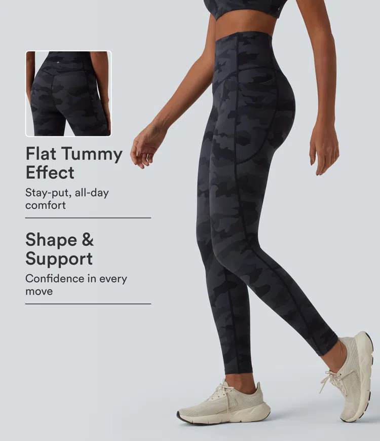 Halara UltraSculpt™ Camo Print High Waisted Tummy Control Running Leggings with Pockets