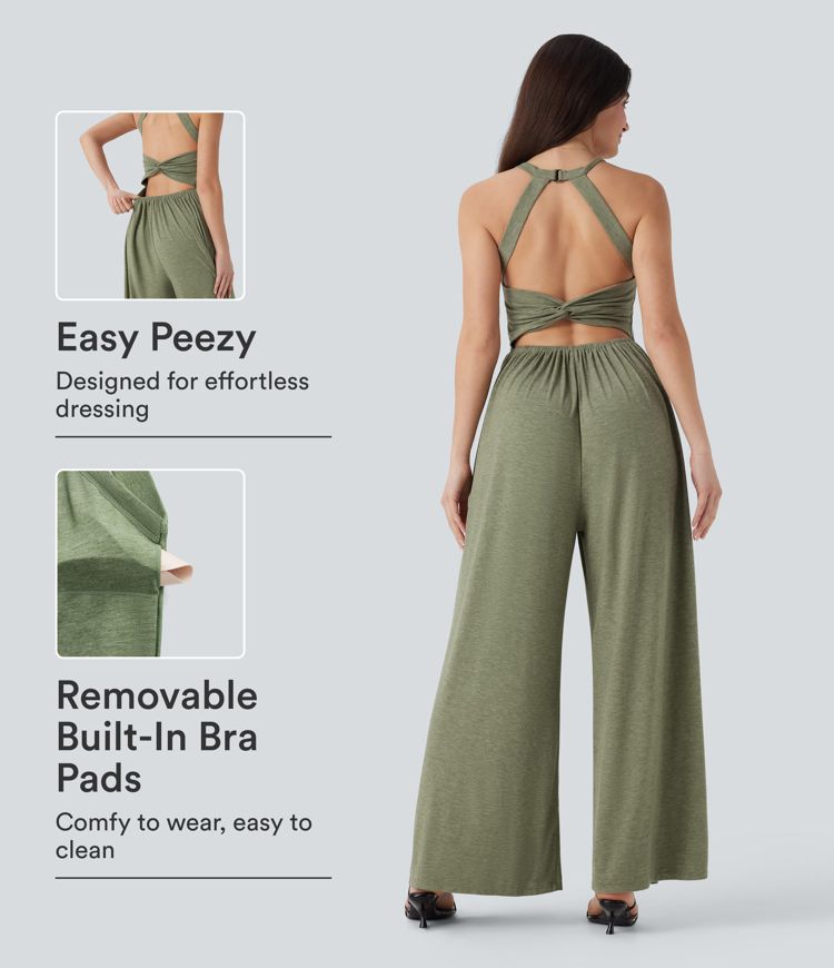 Combinaison décontractée dos nu torsadée large fluide avec brassière intégrée et poches - Easy Peasy Edition Combinaison décontractée dos nu torsadée large fluide avec brassière intégrée et poches - Easy Peasy Edition